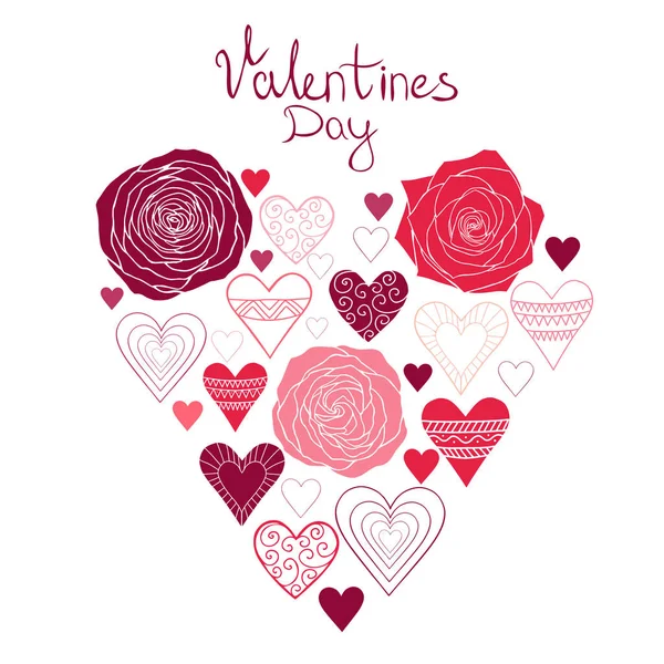 Happy Valentines Tageskarte, Hintergrund mit Herzen und Rose — Stockvektor