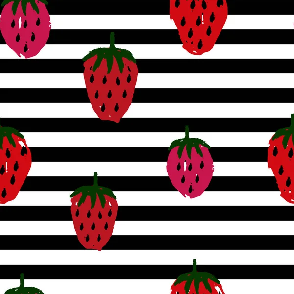 Fraise, motif rayé sans couture sur fond . — Image vectorielle