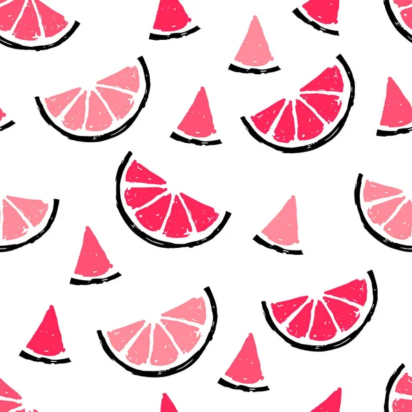 Tranches de citron rose et noir, motif sans couture sur fond blanc . — Image vectorielle