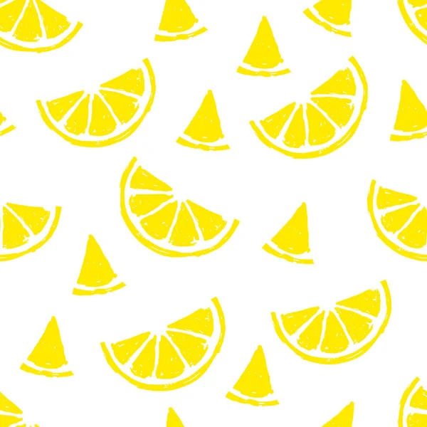 Tranches de citron, motif sans couture sur fond blanc . — Image vectorielle