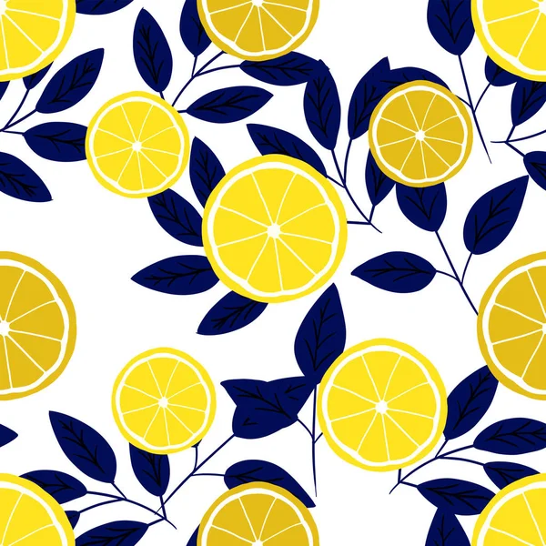 Zitronenscheiben, nahtloses Muster auf Hintergrund. — Stockvektor