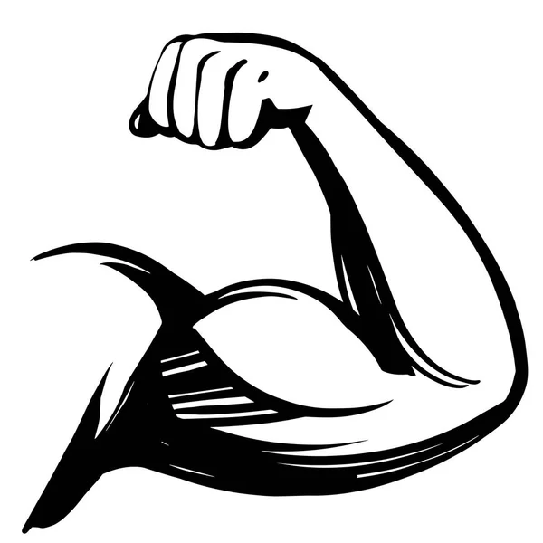 Arm, biceps, stark hand ikonen tecknad hand dras vektor illustration skiss — Stock vektor