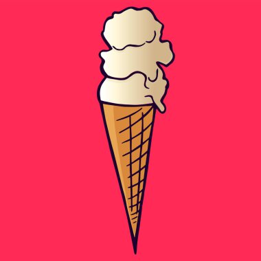 beyaz arka plan üzerinde izole waffle koni içinde dondurma topları. T gömlek tasarımı için çizgi film tarzı illüstrasyon komik karakter