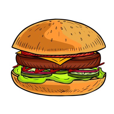 çizilen illüstrasyon hamburger el.