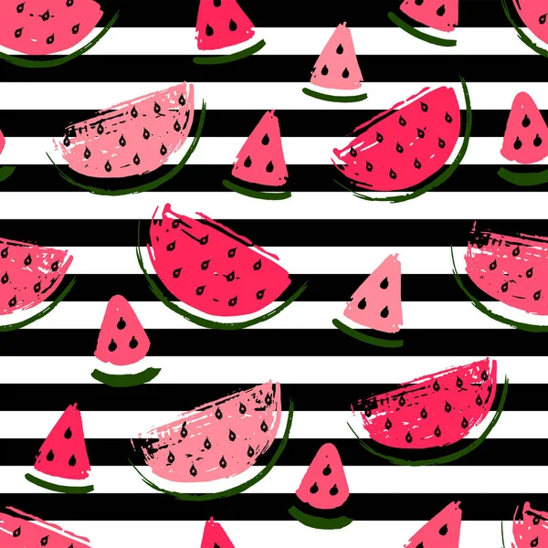 Wassermelonenscheiben, gestreiftes, nahtloses Muster auf Hintergrund. — Stockvektor