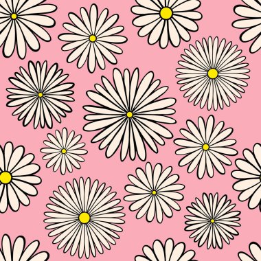 Pembe arka plan üzerinde Chamomiles. Dikişsiz desen