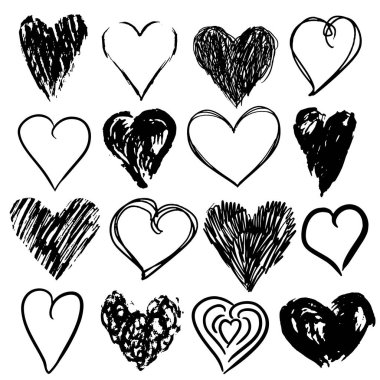Elle çizilmiş kalp. Ayarlamak. Grafik tasarımı için vektör çizimi