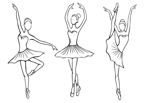 Conjunto de esboços desenhados à mão bailarinas de pé em várias poses — Vetor de Stock