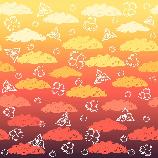 Abstraktní mraky a květiny na pozadí s přechodem. Mraky – grafická tapeta. Vzor. Západ slunce — Stockový vektor
