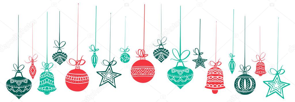 Christmas decorations, sketch drawing for your design, greeting card, Christmas icons