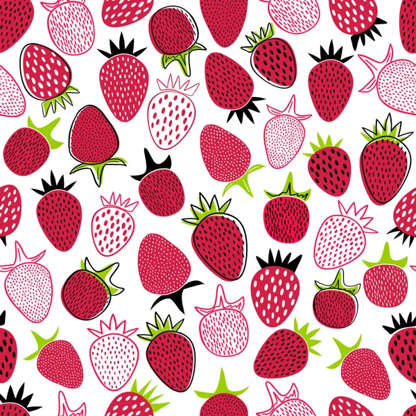 Erdbeere nahtlose Muster Vektor Illustration. Sommerdesign. Vektor heller Druck für Stoff oder Tapete. — Stockvektor