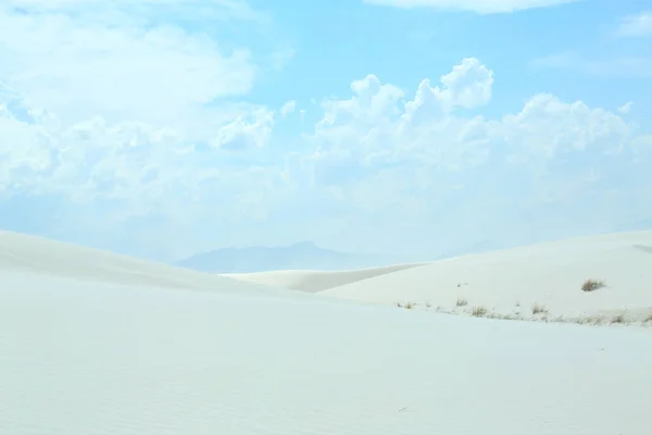 White Sand Dune Wind Formed Ripples Day Blue Skies Clouds — Stock Photo, Image