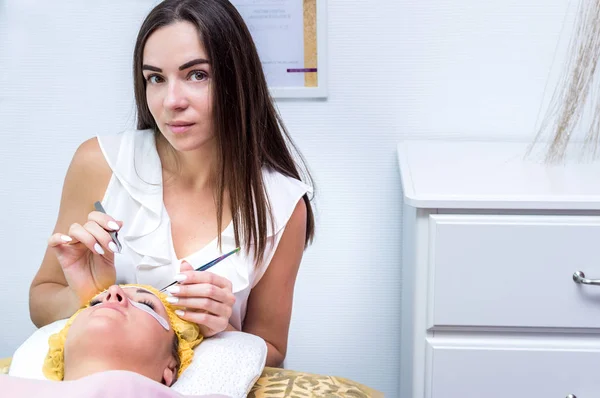 Procedimiento Extensiones Pestañas Salón Belleza — Foto de Stock