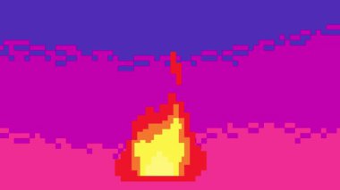 Piksel arka planında piksel yangın alevi. piksel sanatı