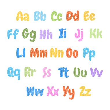 El Çizimi Renkli Karalama Alfabe Vektörü İllüstrasyonu