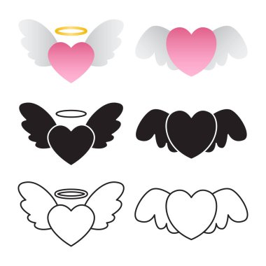 Kanat Vektörü İllüstrasyonlu Pembe Kalp