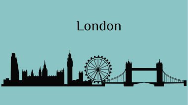 Londra siluetinin ana hatları Big Ben, Tower Bridge, London Eye ve modern gökdelenler gibi ikonik simgeler içerir..