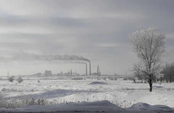 Exhaust pipes in the winter morning