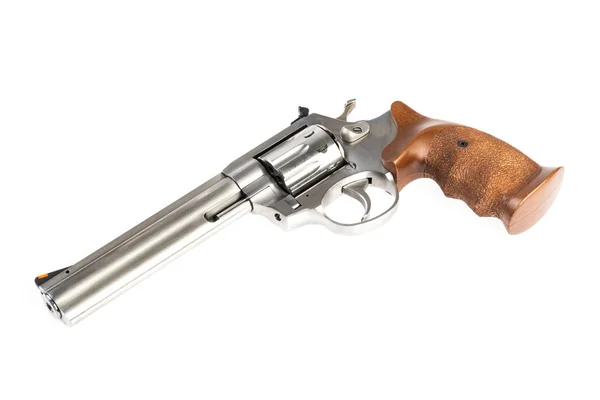 Geïsoleerde Gebruikte Mooie Zilveren Revolver Een Witte Achtergrond — Stockfoto