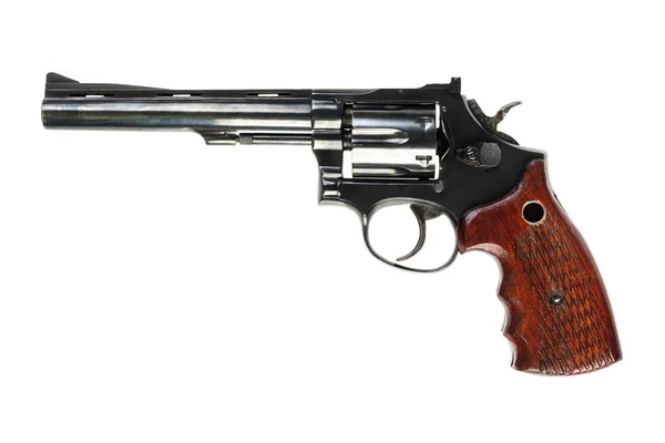 Geïsoleerde Gebruikte Oude Zwarte Revolver Een Witte Achtergrond — Stockfoto