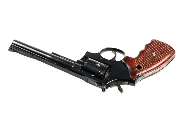 Geïsoleerde Gebruikte Oude Zwarte Revolver Een Witte Achtergrond — Stockfoto