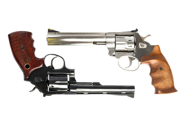 Twee Geïsoleerde Gebruikt Oude Revolvers Geïsoleerd Een Witte Achtergrond — Stockfoto