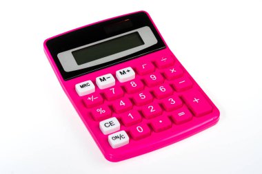 pembe bir hesap makinesi ile izole beyaz arka plan