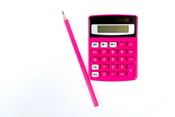 Iskolai háttér, rózsaszín számológép és a ceruza — Stock Fotó