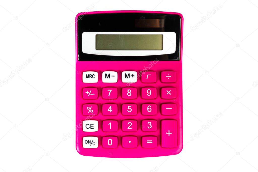 isolated white background with a pink calculator