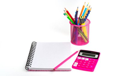 hesap makinesi, Not defteri ve kalem ile Okul arka plan