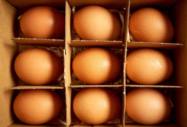 Organic chicken eggs in paper box with compartments