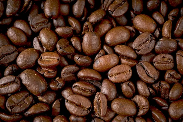 Fundo escuro com sementes de café marrom fragrante — Fotografia de Stock