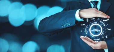 Adam seyahat sigorta kelimelerle uçaklar ve para birimi simgelerini korumak. Seyahat sigortası