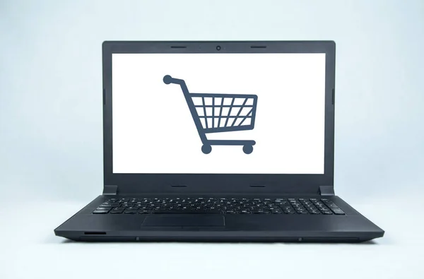 Shopping Symbol Auf Dem Laptop Bildschirm Online Einkauf — Stockfoto