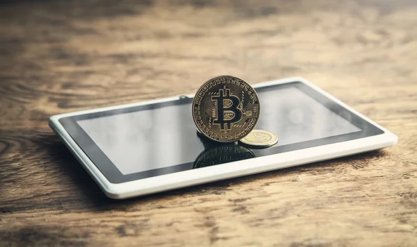 Bitcoin Dijital Tablet Teknoloji Ticaret Finans Kavramı — Stok fotoğraf