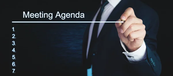 Businessman Writing Meeting Agenda Screen — Stock Photo, Image