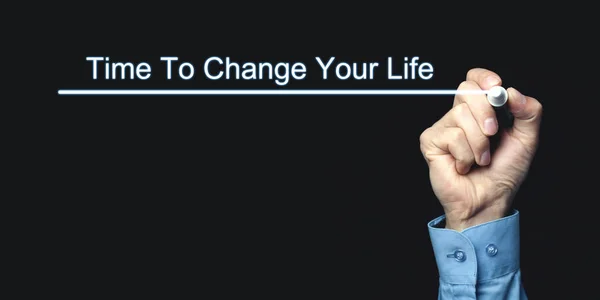 Hand Schrijven Tijd Change Your Life Business Motivatie Concept — Stockfoto