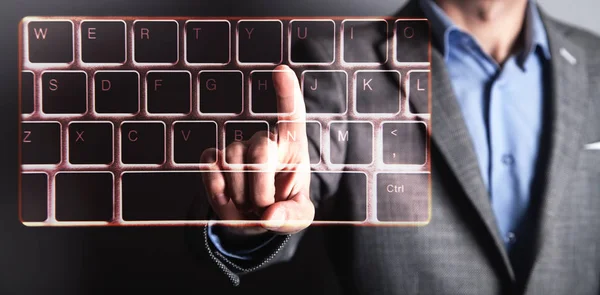 Empresário Tocando Teclado Virtual — Fotografia de Stock