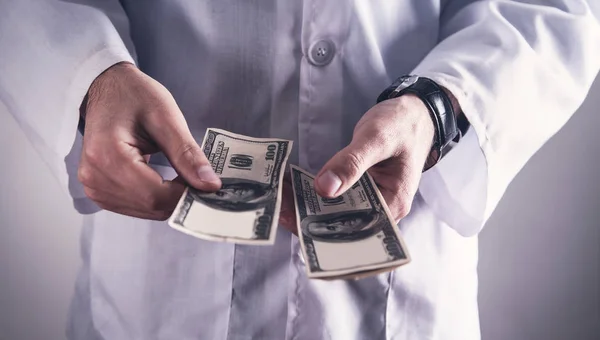 Doctor Counting Money Concept Corruption — Stock Photo, Image
