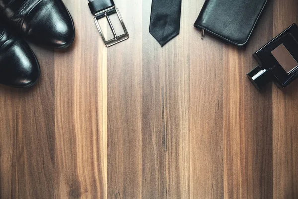 Accesorios Para Hombre Sobre Fondo Madera — Foto de Stock