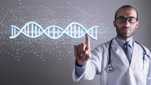 スパイラル Dna 分子と医師 遺伝コードの構造 医療コンセプト — ストック写真