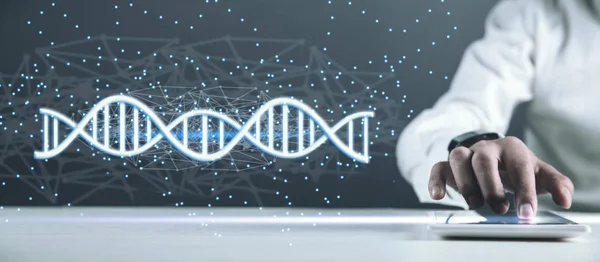 Läkare Med Spiral Dna Molekyler Struktur Den Genetiska Koden Medicin — Stockfoto