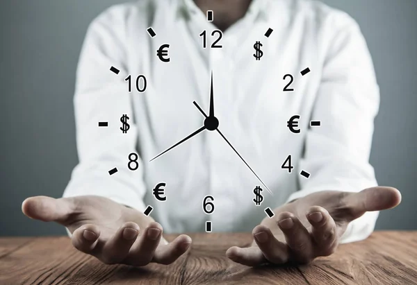 Homem à espera do relógio. Tempo é dinheiro. Gestão do tempo de negócios — Fotografia de Stock