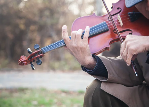 Utcai zenész hegedül. — Stock Fotó
