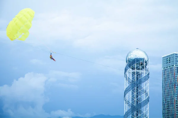 Skydiver flying with a parachute. Freedom, extreme, sport — Stock Photo, Image