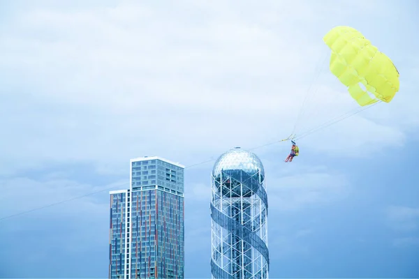 Skydiver flying with a parachute. Freedom, extreme, sport — Stock Photo, Image