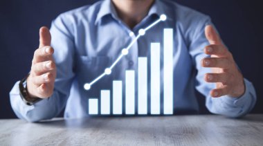 İş grafiği olan adam. İş kavramı