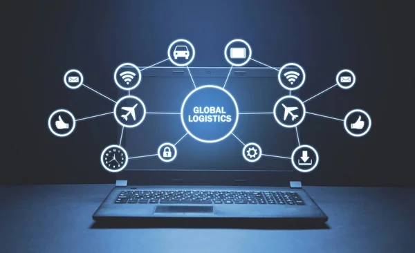 Wereldwijde logistiek. Internet, online, markt, levering, Transporta — Stockfoto