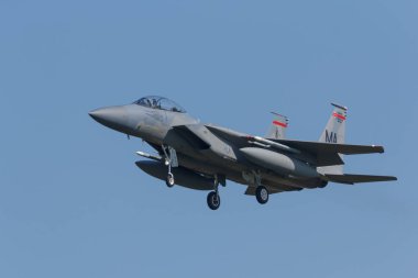 Leeuwarden, Hollanda 18 Nisan 2018: Usaf F-15 104 incir