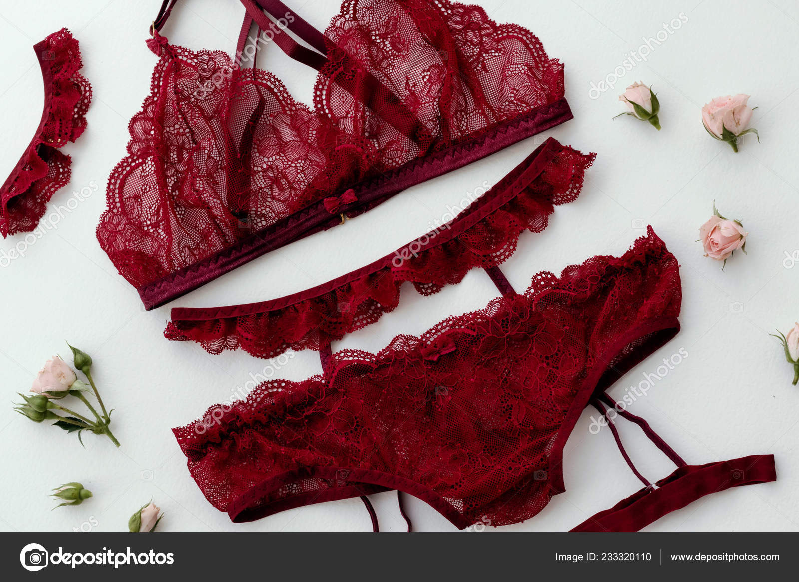 Red Women Underwear with Lace Isolated on White Background. Red Bra and  Pantie.Copy Space Stock Image - Image of background, erotic: 145579137